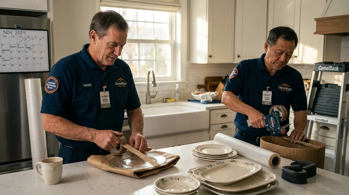 Professional crew packing kitchen dishware in Dimmitt, TX